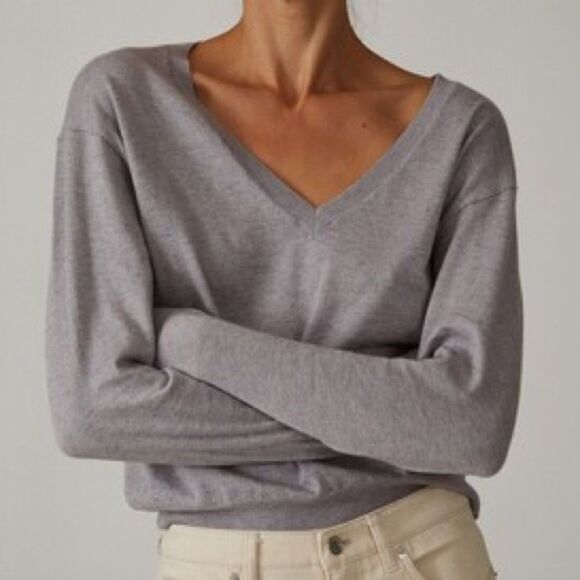 THAKOON Size XL NWT V-neck Sweater LH Light Heather Gray Lightweight Pullover - Picture 10 of 10